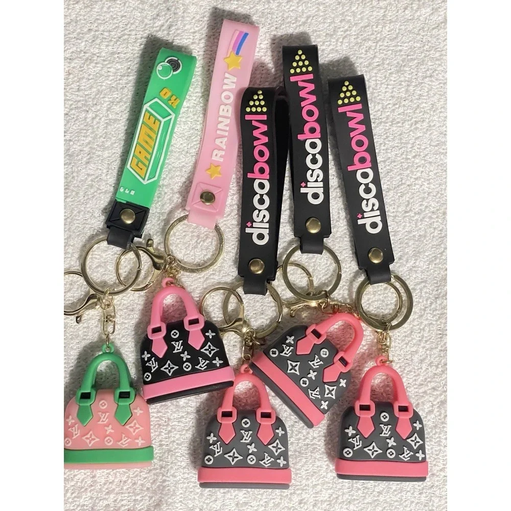 Chic Pink‎ & Grey Purse Charm Wristlet Keychain